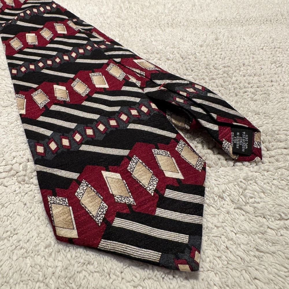 Zylos George Machado Tie Black Red Geometric Rockabilly Art Deco Old Money Silk